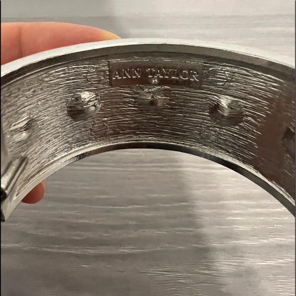 Ann Taylor Silver and Cream Enamel Hinged Bracelet with CZ Diamonds - Picture 4 of 7